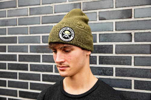 Stay Vicious Seal Patch Knit Hat (Olive Green)