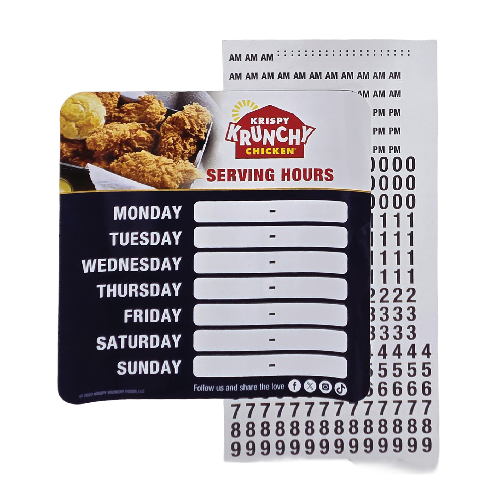 Hours of Operation Cling with Numbers