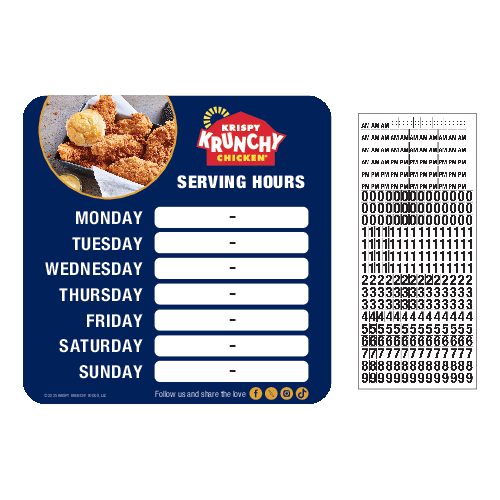 Hours of Operation Cling w/ Numbers
